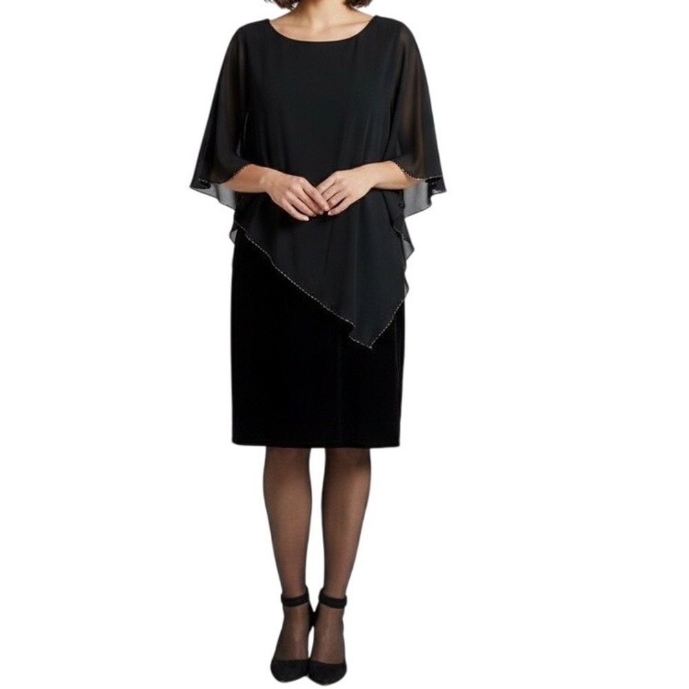 NEW SL Fashions New York Women Black Velvet Elegant‎ Dress Cape Overlay Size 12
